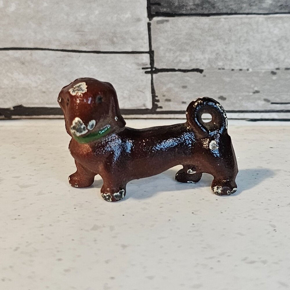 Antique Wilton Products Cast Iron Dachshund Dog Miniature Figurine
